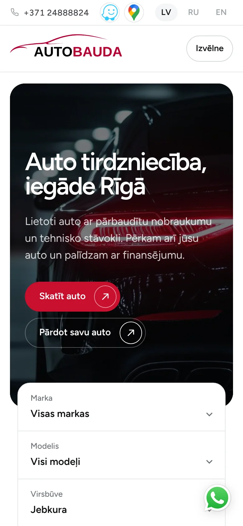 Mājaslapas mobilā versija – autobauda.lv
